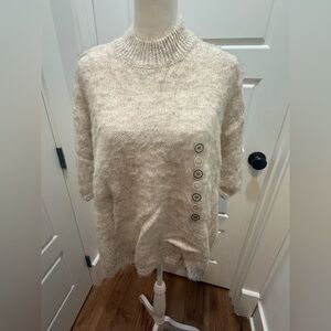 NWT. Koton. Fuzzy Short Sleeve Mock Neck Sweater. Heather Oatmeal. Size Medium.